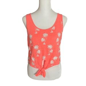 Charlotte Russe Small Neon Orange Palm Tree Print Crop Top